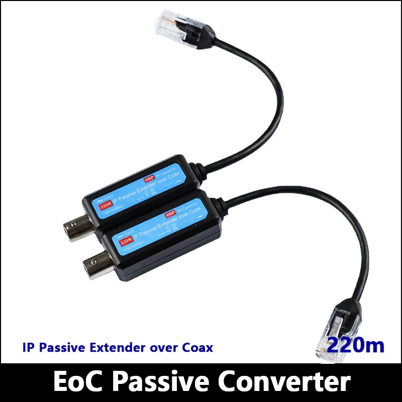 Eenkanaals Passieve Ip-Zender Extender Over Coax, Eoc Passieve Converter 220M Afstandsondersteuning Cctv Ip Camera Dvr/Nvr