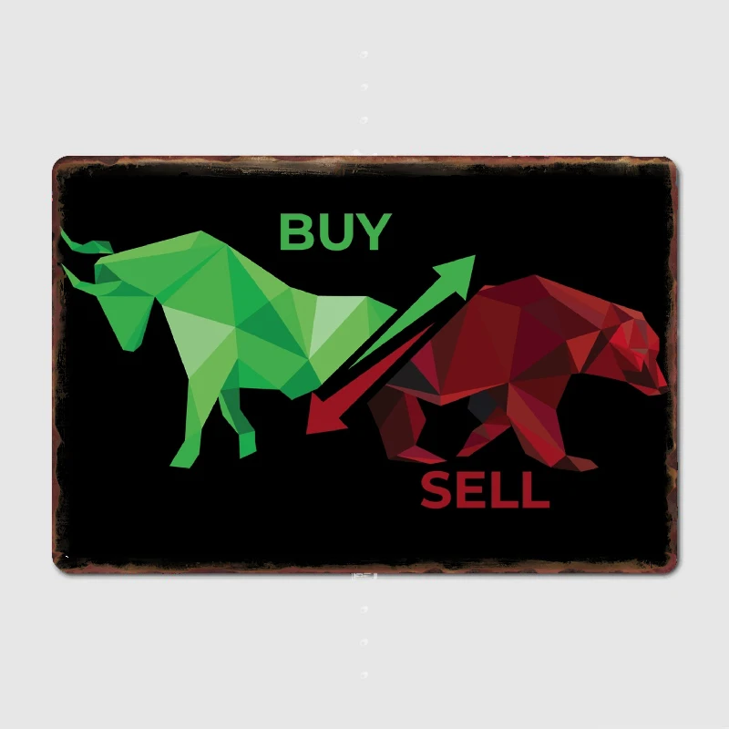 Bull Market vs Bear Market | Bullish | Bearish | Buy | Sell Metal Sign Plates Customize Club Bar Wall Pub Tin Sign Posters