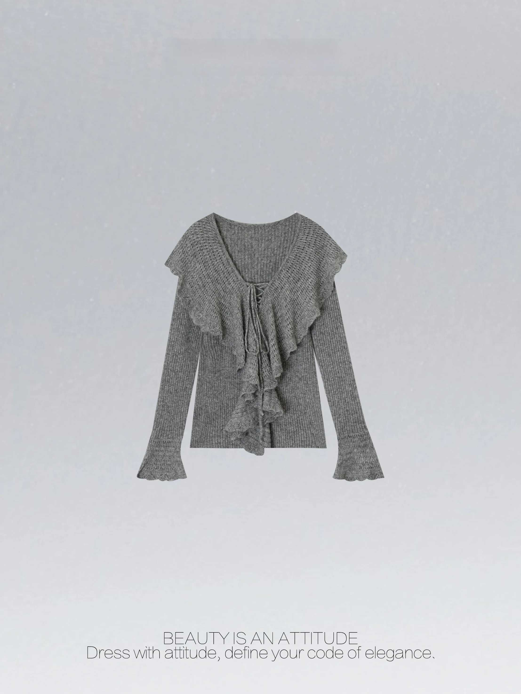 

e Lace Trim Knitted Top Lazy Flared Sve Turn down Collar Spring Faion Women's Ruffle Detail Bellovi Sve T