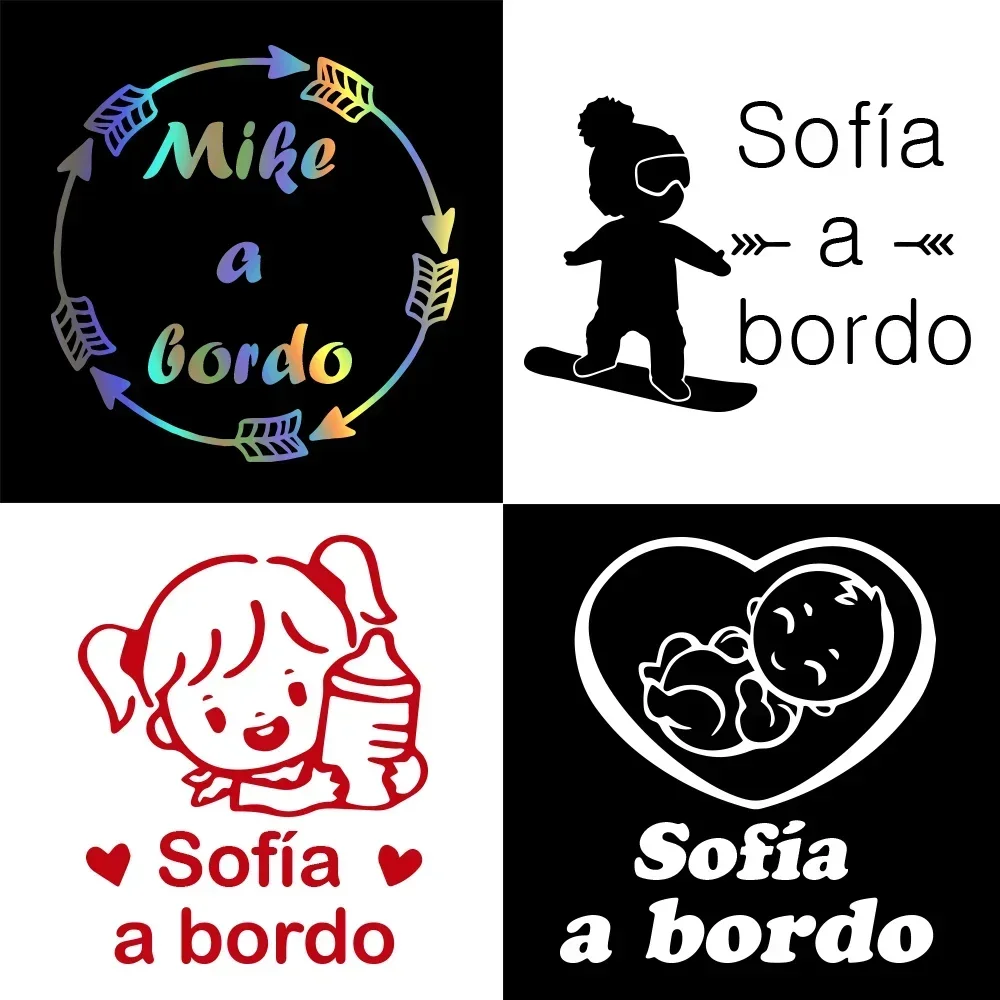 Pegatinas de vinilo para coche con nombre personalizado español, Bebé a Bordo, 10 tipos, calcomanías para coche de bebé, calcomanía para ventana y carrocería para decoración de coches