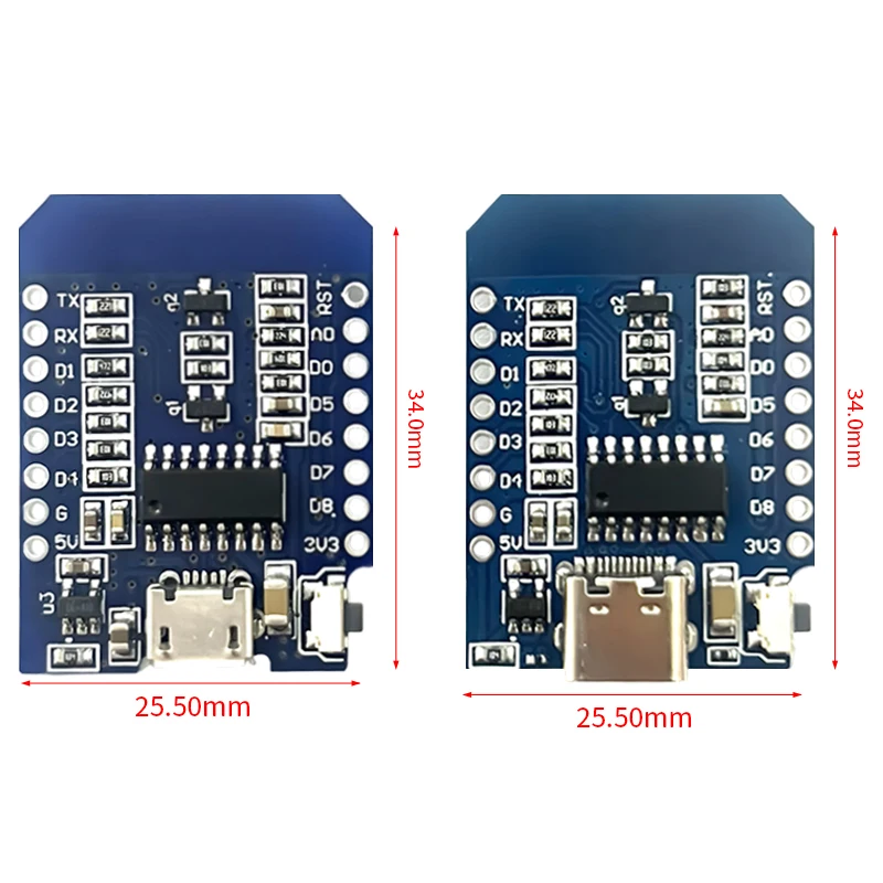 XCW WeMos D1 Mini TYPE-C/Micro USB ESP8266 ESP-12F CH340G V2 Module WiFi D1 Mini carte de développement 3.3V avec broche pour Arduino