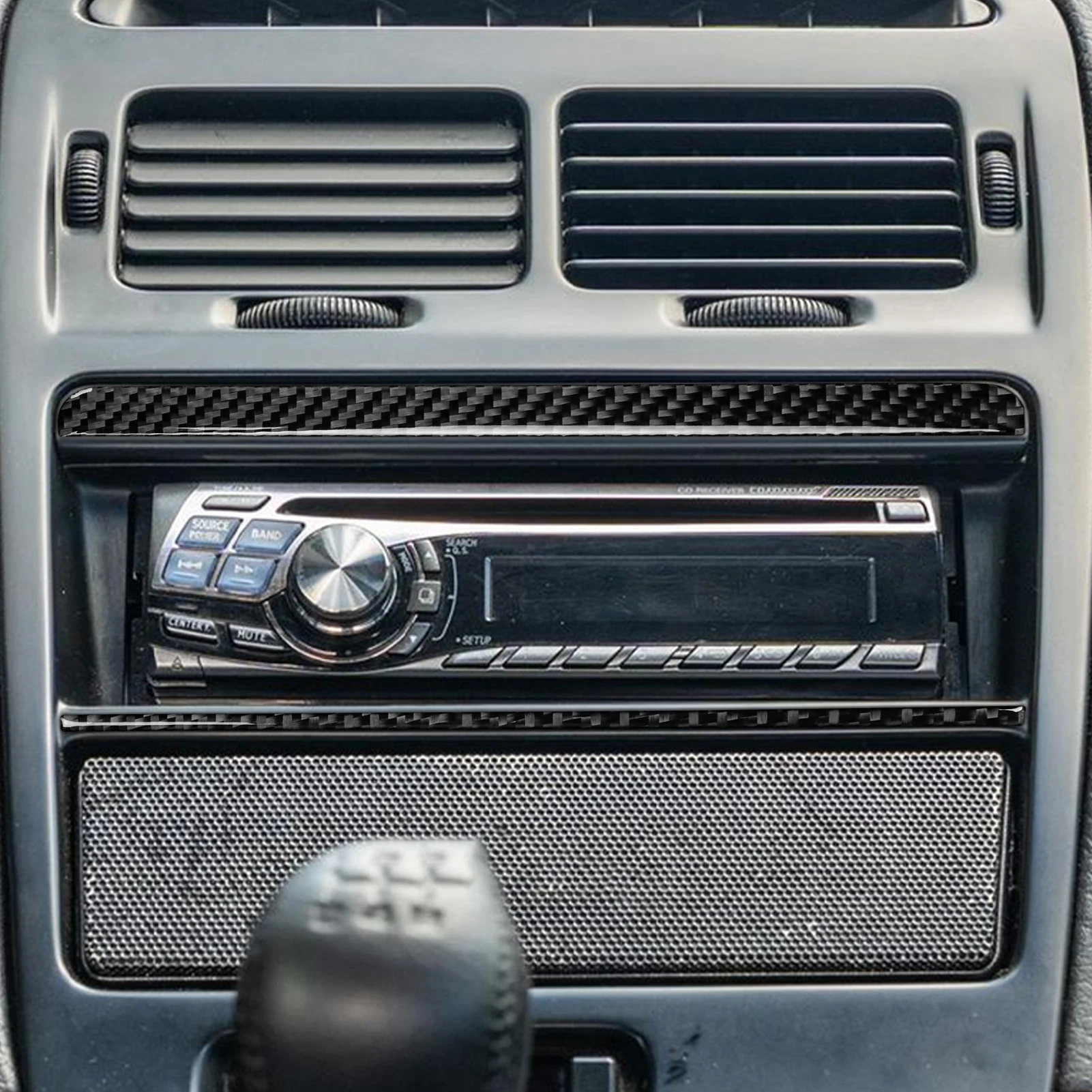 ألياف الكربون الحقيقية اكسسوارات السيارات راديو شرائط غطاء الكسوة لينة ملصق لنيسان 300ZX Z32 1989 90 91 92 93 94 95 96 1997