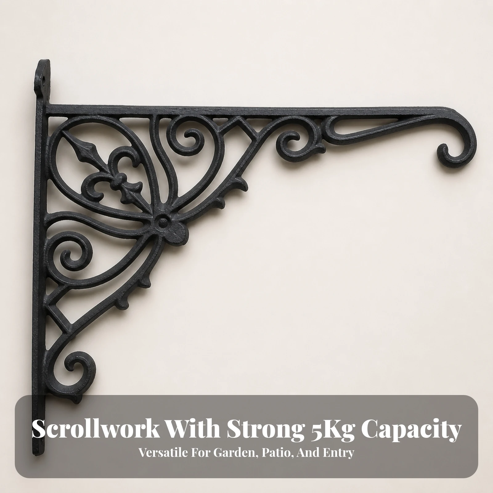 L-Shaped Wall Bracket with Hook Heavy Duty Scrollwork Wall Hook Hardware Angled for Gardeners, Courtyard, Patio