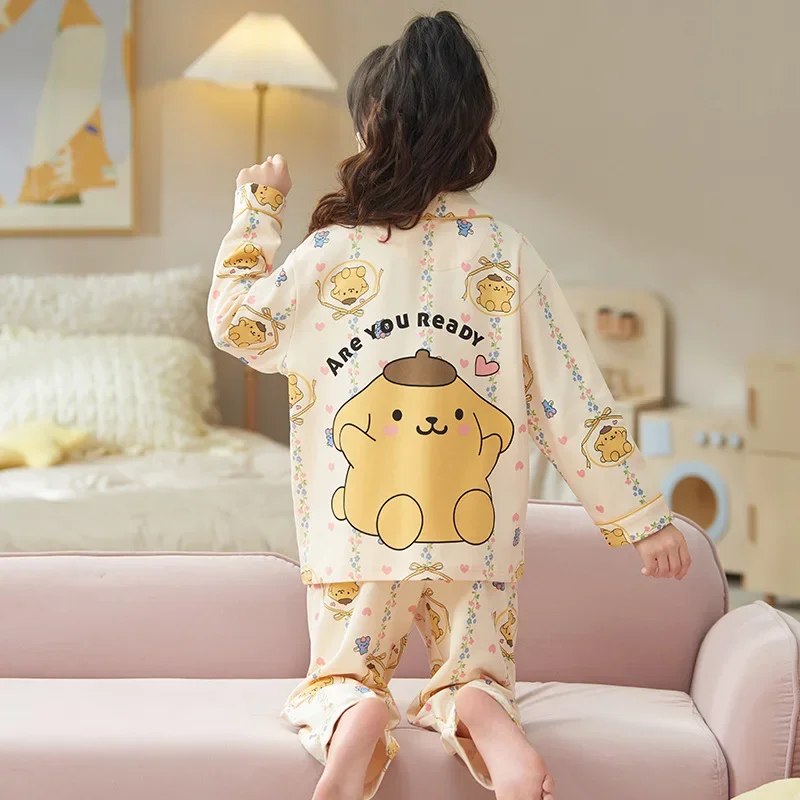 Hot Sanrios Princess Girl Autumn and Winter Pajamas Suit Kawaii Kuromi Hello Kitty Child Household Clothes Cartoon Cute Fashion