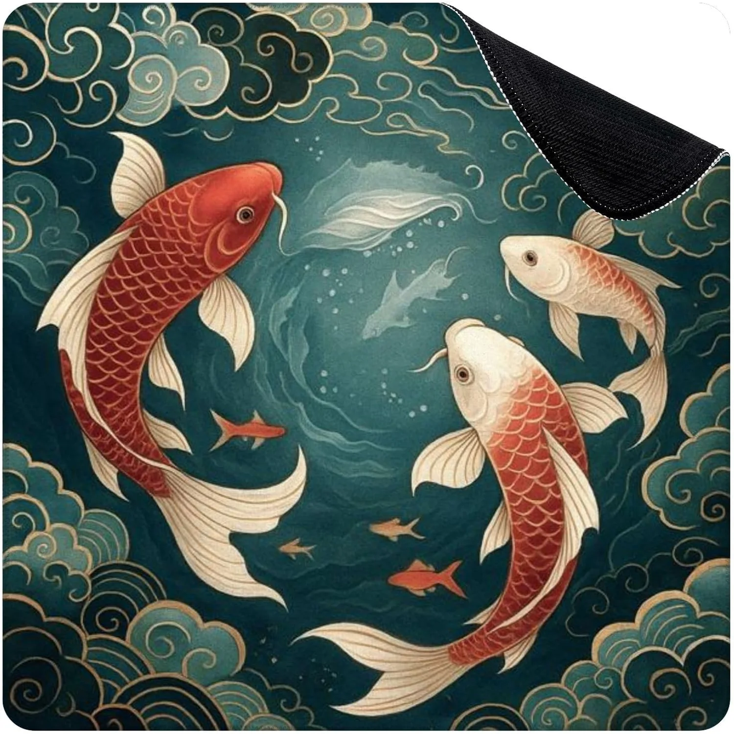Elegant Cloud Flowing Water Swimming Fish Mahjong Mat 31.5 X31.5 Inch Non Slip Noise Reduction for Mahjong Poker Dominoes