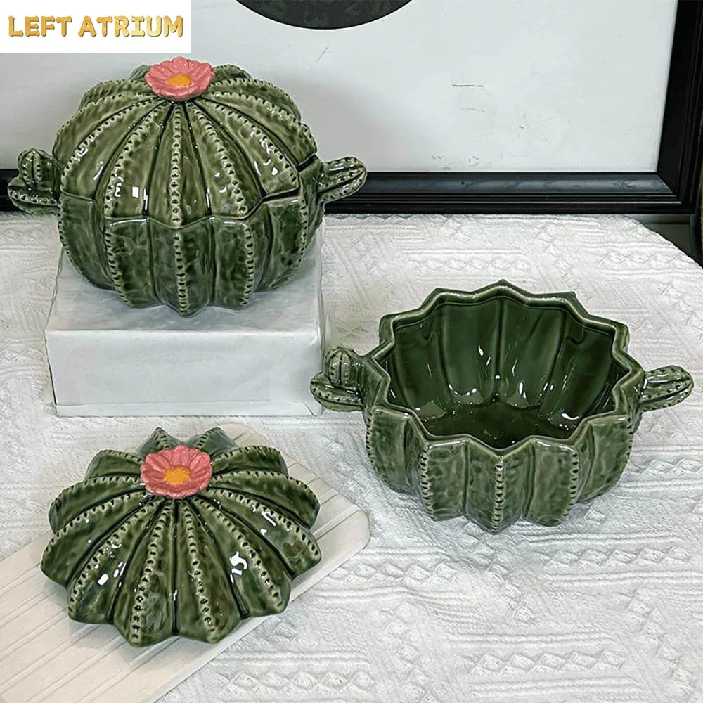 creative-cactus-shape-double-eared-porcelain-bowl-with-lid-delicate-ceramic-homehold-tableware-soup-noodles-vegetables-bowls
