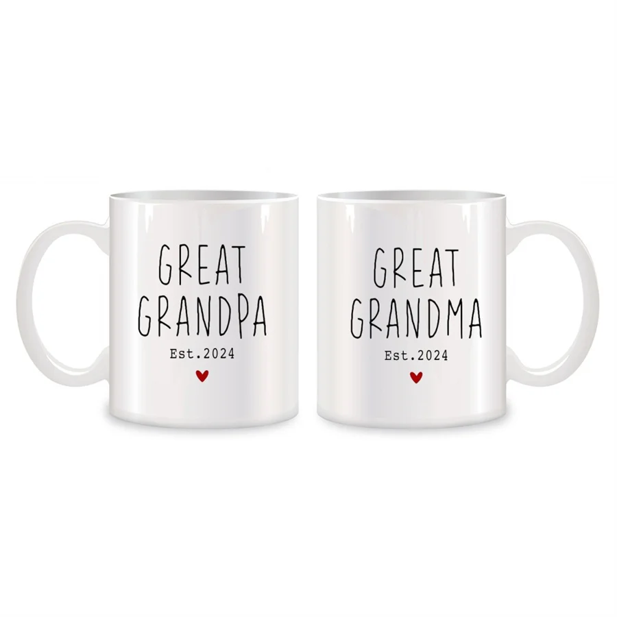 Great Grandparents Est 2024 Mugs Set For Grandma Grandpa Birthday Gifts Novelty Coffee Ceramic Tea Cups White 11 oz