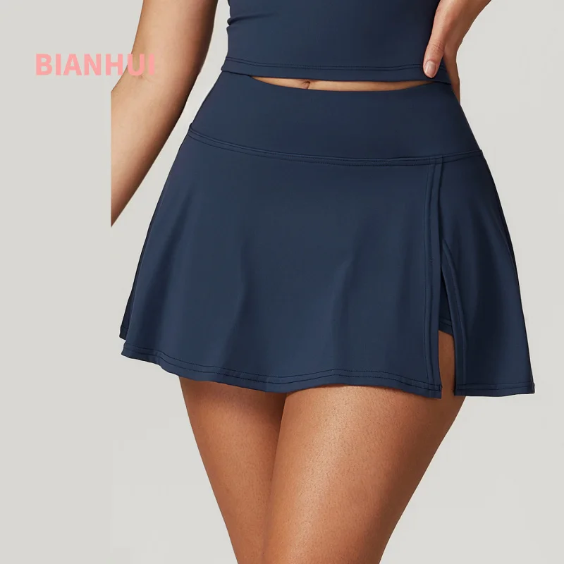 

BIANHUI One-Piece Short Skirt For Women Pink Tight High-Waist Yoga Wear Running Fitness Anti-Exposure Sports Tennis Skirts