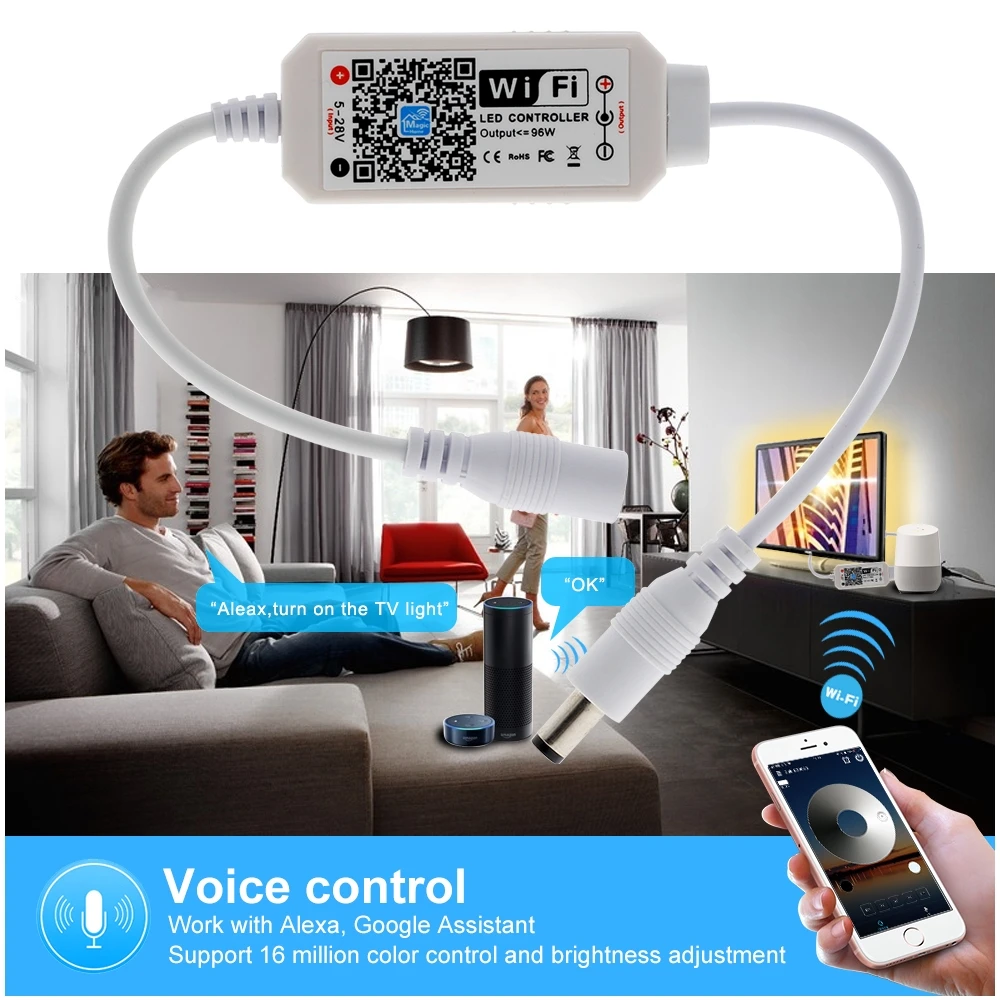 DC 12V-24V LED Controller Remote Mini Dimmable Wireless APP WiFi Controller For 2835 5050 5730 Single Color LED Strip Light