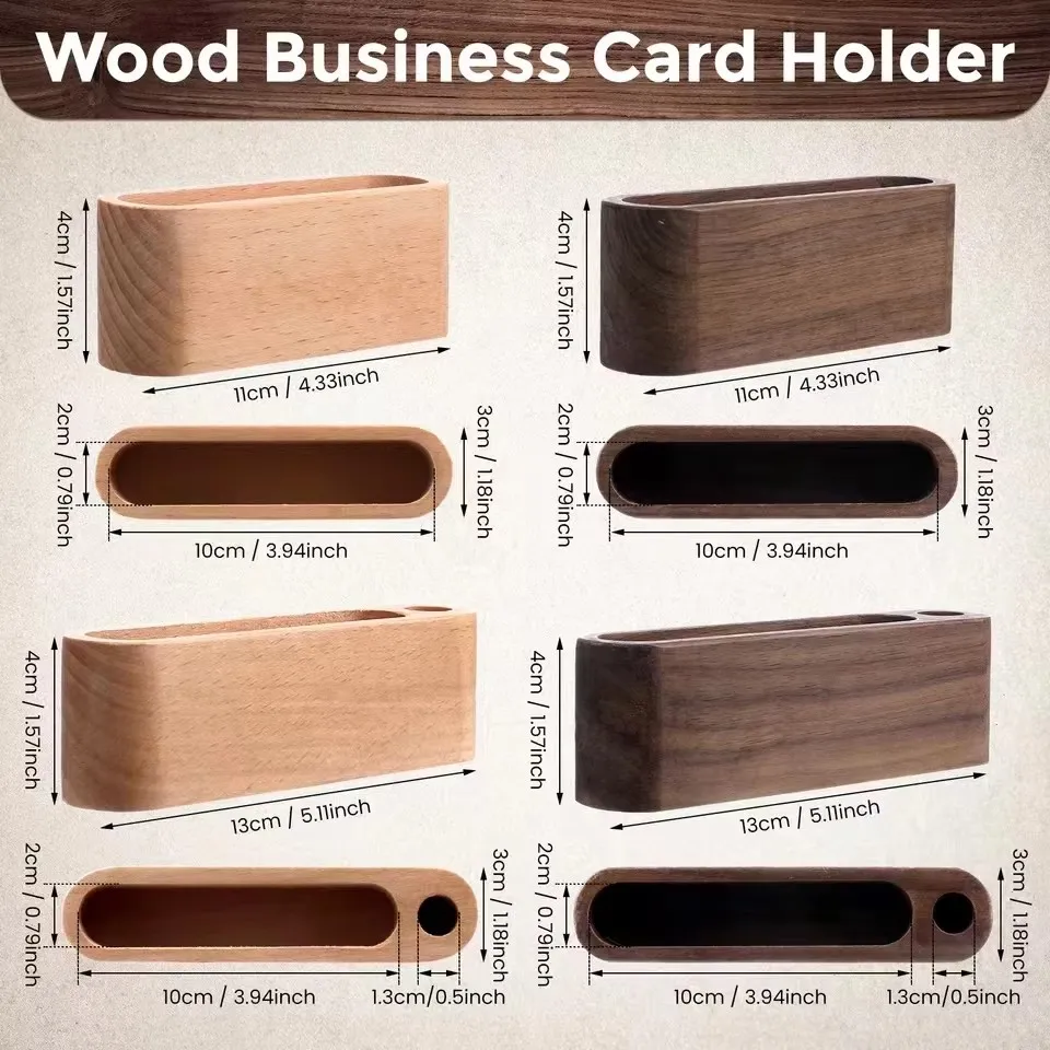 Business Card Holder Wooden Organizer Office Desk name card Display Stand with Pen Slot Memo Pad Cards Stand Card Holder Storage