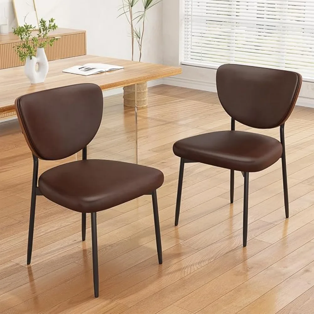 

Dining Chairs Set of 2, Modern Faux Leather Upholstered Kitchen Chairs with Walnut Bentwood Back and Enlarged Seat Cushion