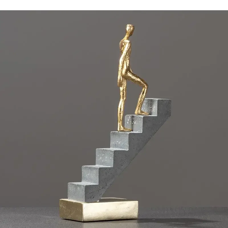 

#For Abstract Golden Man Climbing Stairs Ornaments Portrait Statue Desktop Decor Statuette Crafts Resin Figurines Home Decoratio