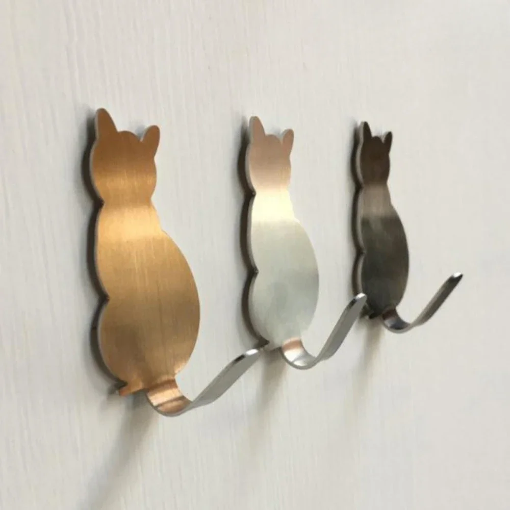 2Pcs Self Adhesive Hooks Cat Pattern Storage Holder for Bathroom Kitchen Hanger Stick on Wall Hanging Door Clothes Towel Racks