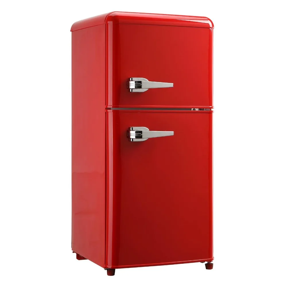 Mini Refrigerator with Freezer 3.5 Cu.Ft, Mini Fridge with 7 Settings Temperature, Adjustable Shelves for Apartment,Office, Red