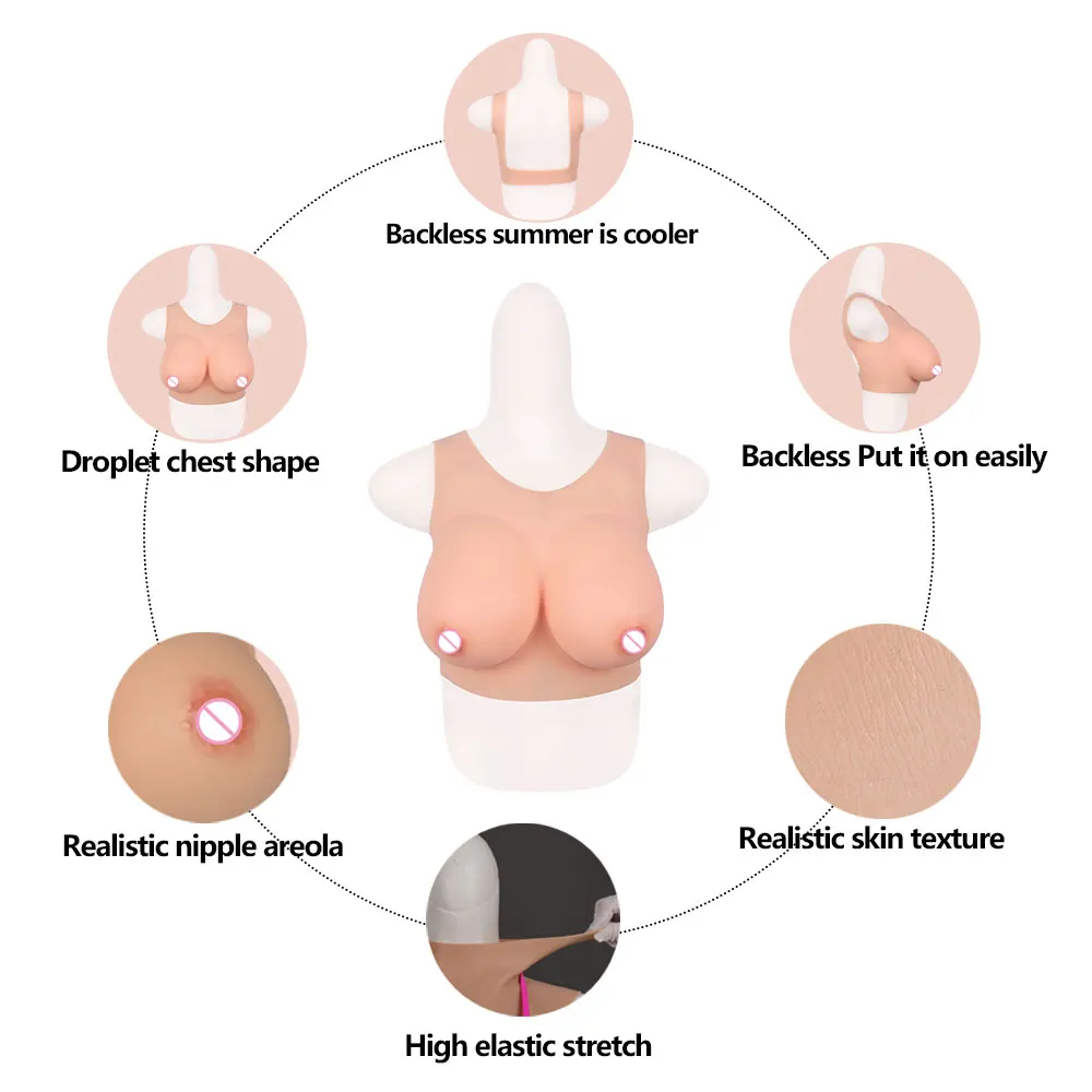 Silicone Breast Forms Bodysuit Huge Fake Boobs Plate Realistic Nipple Areola For Crossdresser Transgender Shemale Trans Cosplay