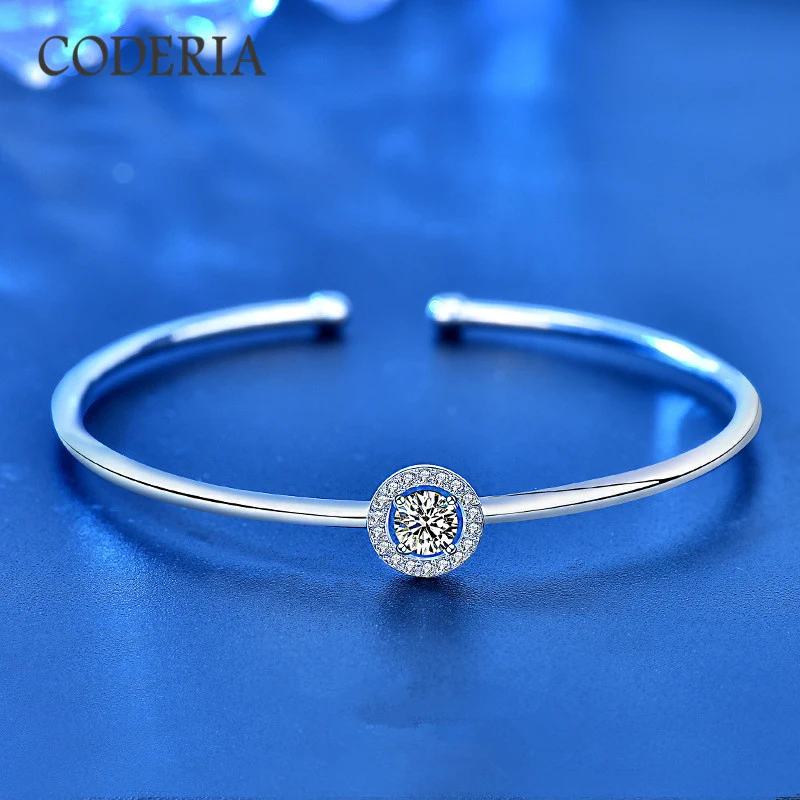 Moissanite 0.5CT Diamond Bracelet Platinum Plated 925 Sterling Silver Round Solid Bangle Woman Promise Wedding Gift High Jewelry