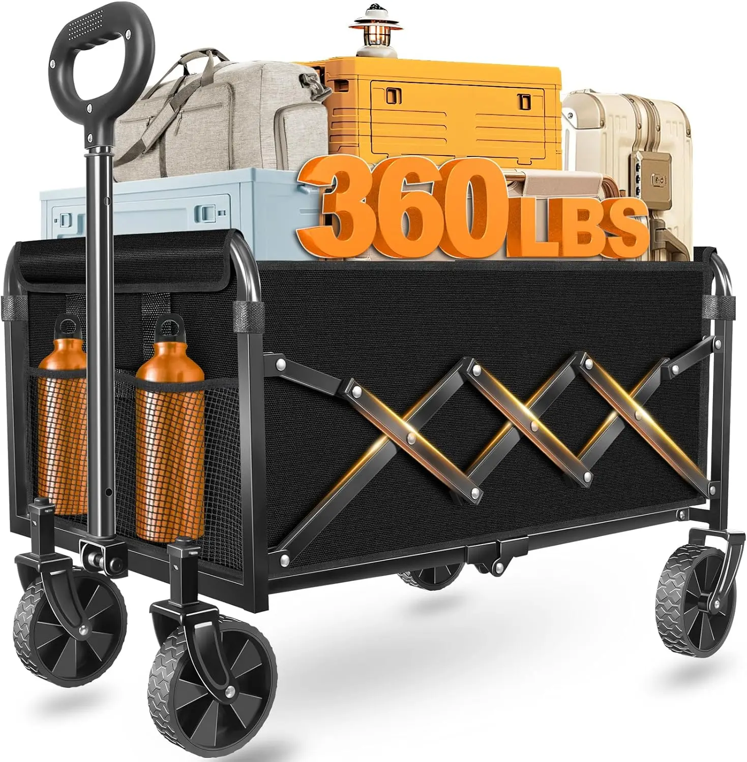 

Foldable Collapsible Wagon Cart with Wheels for Groceries, Camping, Sports & Storage - Portable Utility Wagon