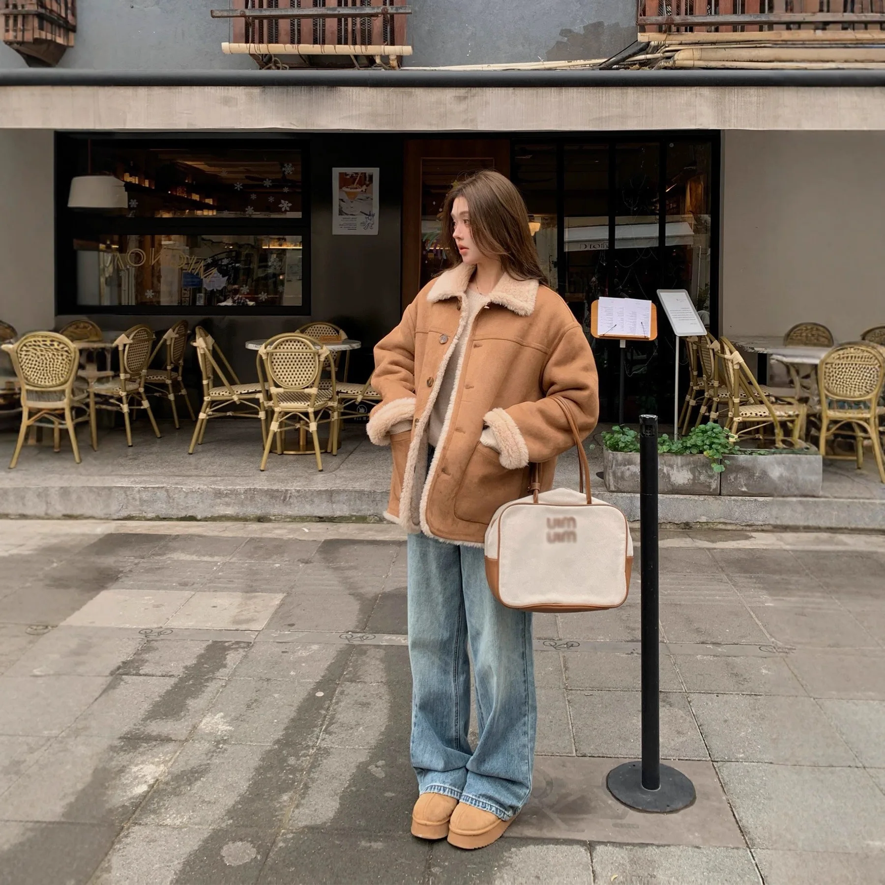 Dubbelzijdig suède bont uit één stuk 100 lamsbont grasjas voor dames herfst/winter 2025, nieuw item