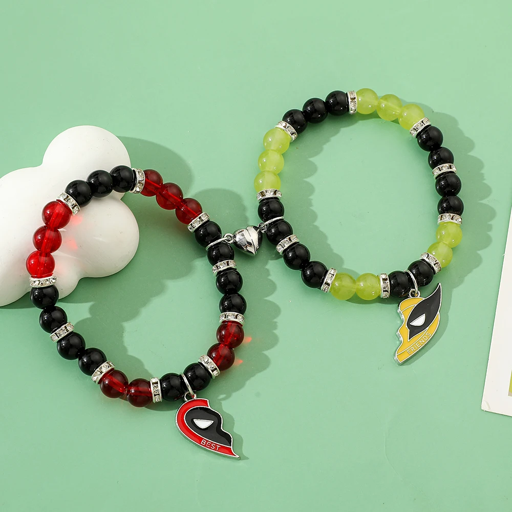 Disney Anime Deadpool 3 Wolverine Split Magnetic Red and Yellow Best Friends Love String of Beads Bracelet Fashion Jewelry Gift