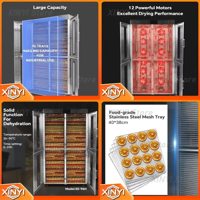 for Commercial Food Dehydrator 96 Trays Fruit Vegetable Industrial Beef Jerky Dryer Machine Wholesale 1 Year Warranty