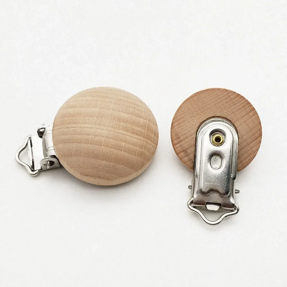 5pcs Natural Beech Wooden Pacifier Chain Dummy Holder Clips 30mm Round Wood Pacifier Clip Food Grade Baby Teether Chew Toys