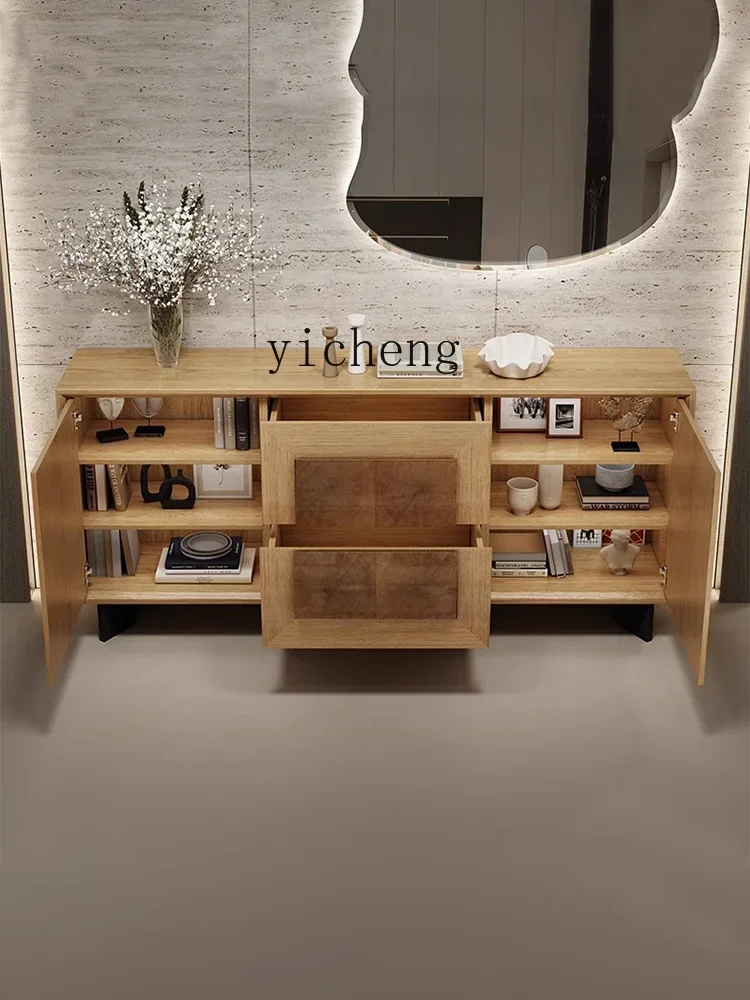 zzz ZK Sideboard Cabinet Solid Wood Living Room Wind Belt Bucket Curio Cabinet Light Luxury Entrance Cabinet