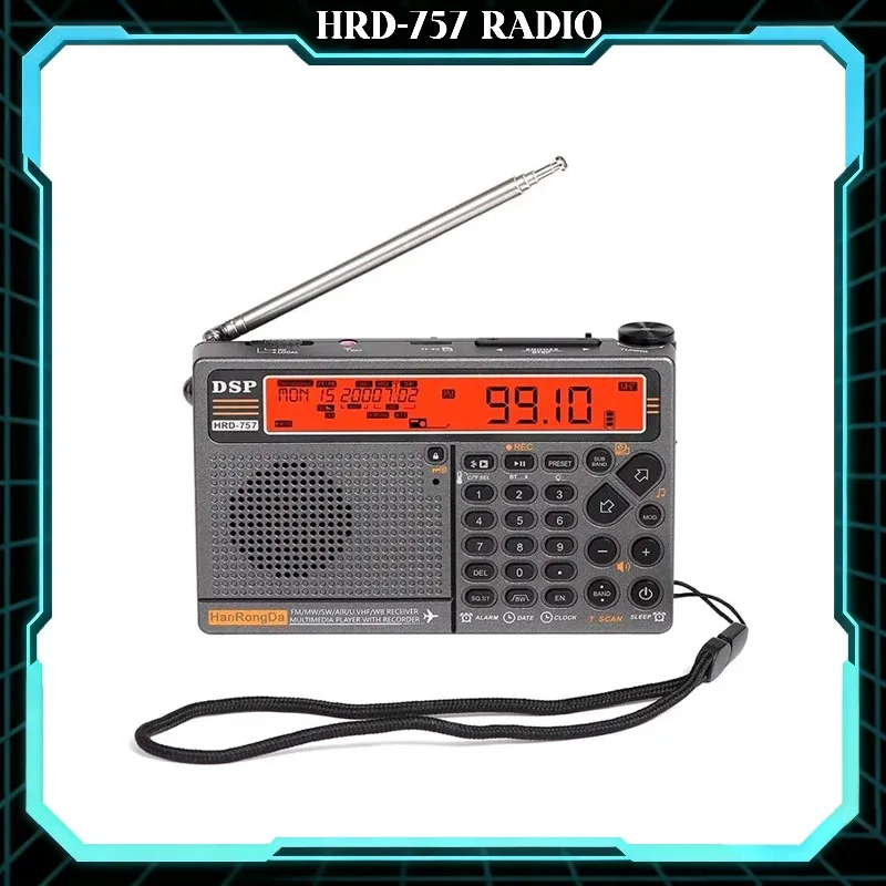 

Портативное вседиапазонное радио Hanrongda HRD-757 с DSP, авиационным диапазоном, Bluetooth-колонкой, поддержкой TF-карт, управлением через приложение для смартфона, глобальным приемом сигнала