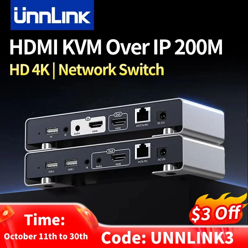 Unnlink 4K HDMI USB KVM موسع عبر IP Ethernet Lan Rj45 200M/656ft 1 جهاز إرسال للعديد من أجهزة الاستقبال لاجتماع المسرح المنزلي #1