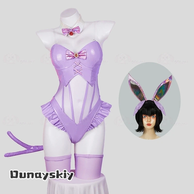 aBcBS@aBc01 Espeon Cosplay Costume Purple Leather Sexy Women Cosplay Jumpsuit Cute Cartoon Bunny Girl Halloween Roleplay Outfit view 2