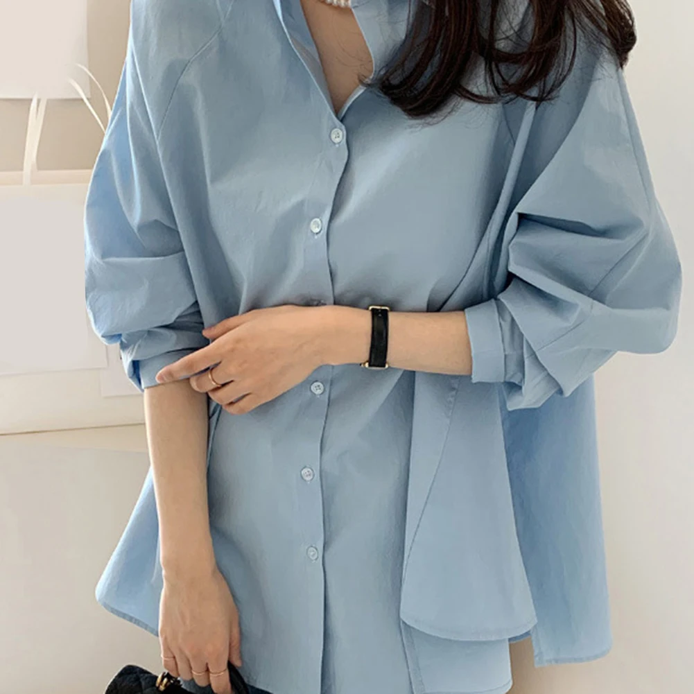 편안한 아크릴 소재로 제작된 독창적인 독특한 디자인의 단색 여성용 긴 소매 루즈핏 셔츠