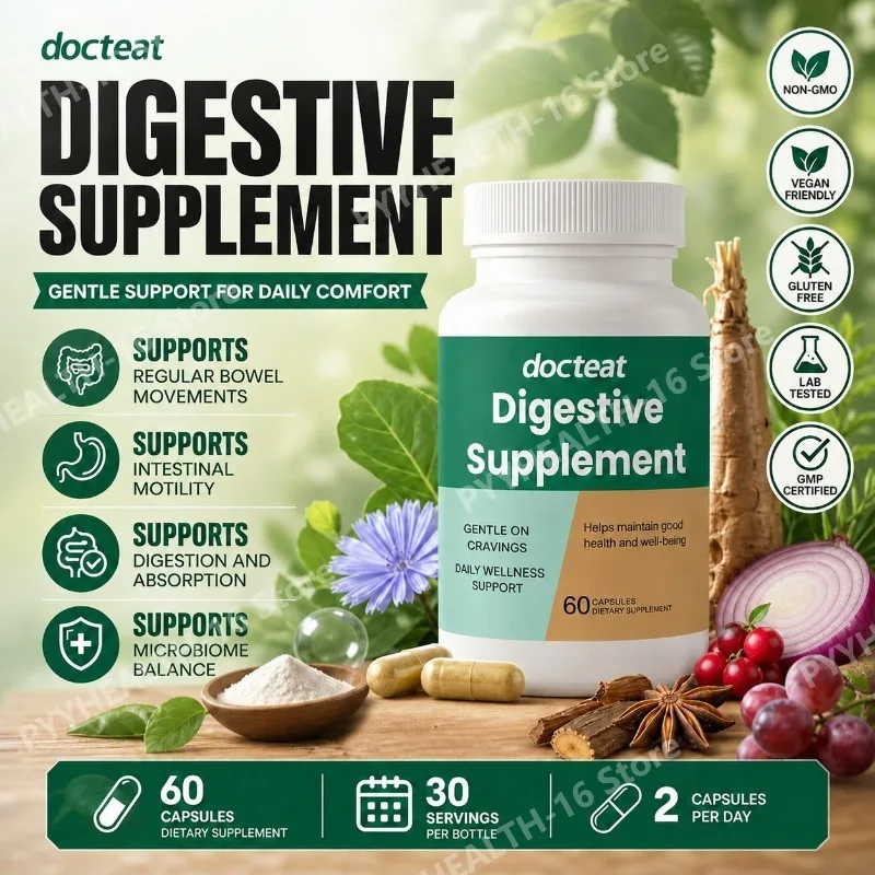 Docteat Digestive Capsules with Berberine HCl and Chicory Root Inulin, Supports Daily Regular Bowel Movements, 60 Capsules