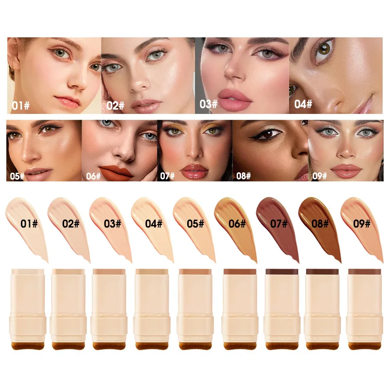 ssiŞ Due in uno Fondotinta a doppia testa Stick per il trucco Fondotinta per il viso Alta copertura Impeccabile Fondotinta illuminante Trucco per il viso