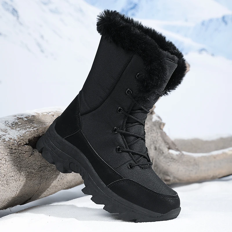 Winter Snow Boots for Women, Waterproof, Non-Slip, Warm, Northeast-Style Large Cotton Shoes, Ski Boots, Fleece-Lined, Thickened, Wear-Resistant, High-Top Cotton Boots