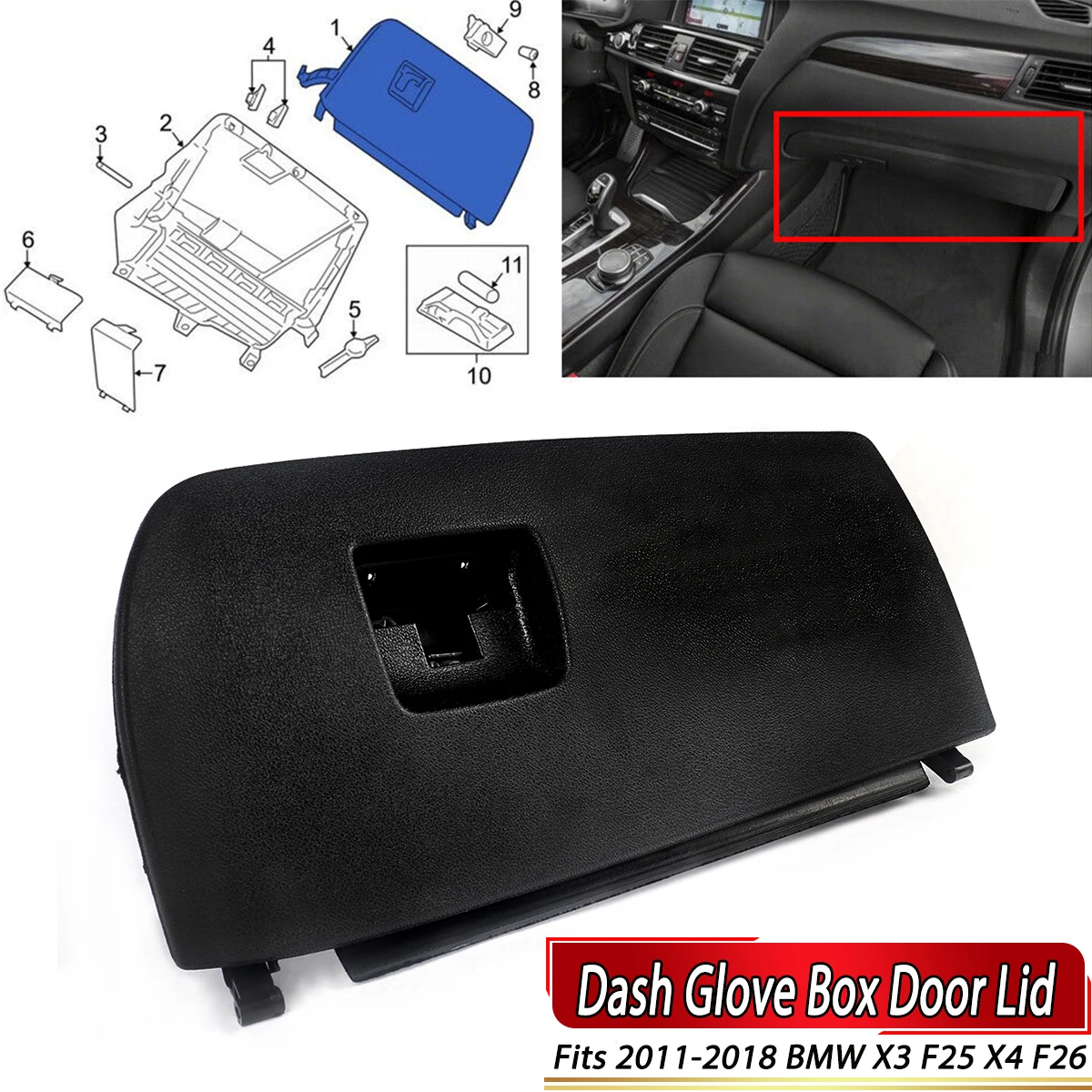 New Dash Glove Box Door Lid Black For BMW X3 X4 F25 F26 2011-2018 Dash Glove Box Door Lid  51166839000 LHD