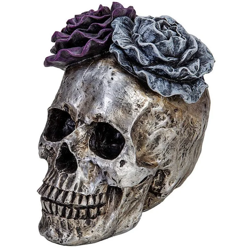 Home Decor Day of Dead Purple Grey Rose Silver Skull Resin Figurine Halloween Skull Statues decoration