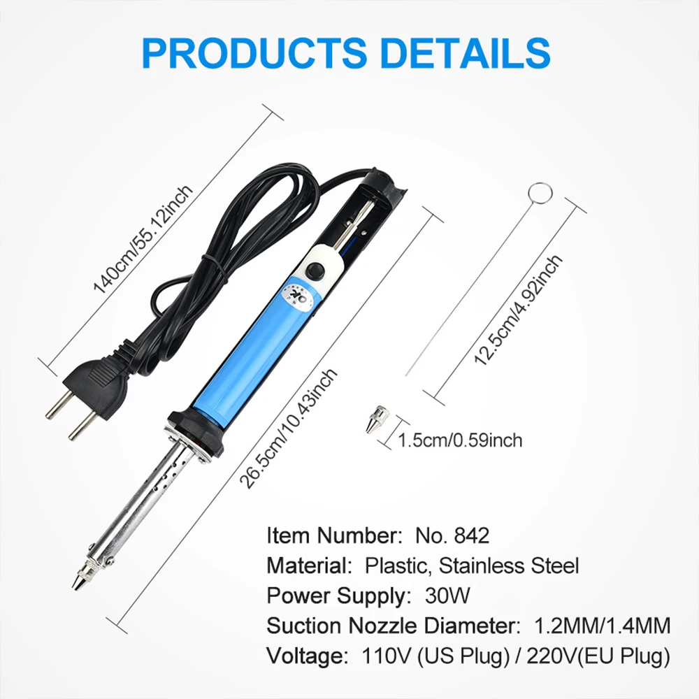 US 110V EU 220V Electric Tin Suction Sucker Pen Soldering Iron Solder Suction Desoldering Machine Vacuum Pump Welding Tools view 6