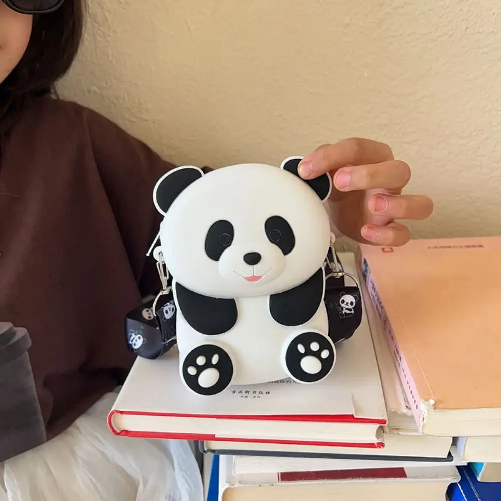 Bolso cruzado de Panda de dibujos animados para mujer, bolsa de silicona multifuncional con diseño de Panda, billetera con cremallera, monedero de dibujos animados