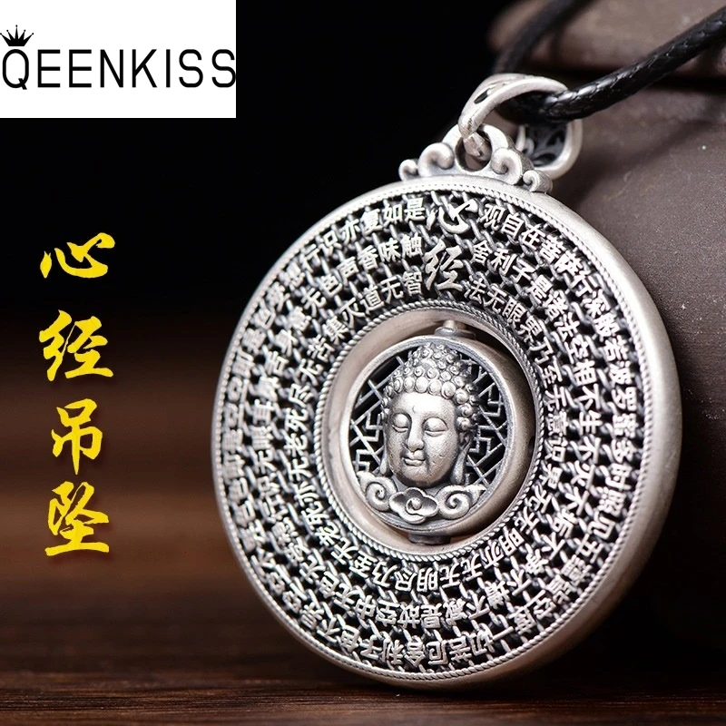 EENKISS 925 Sterling Silver Necklace Pendant For Women Men Vintage Buddha XINJING Sweater Pendant Fine Jewelry Party Gift PT607