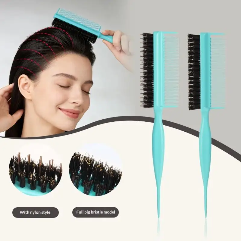 Dual-Sided Rat Tail Hair Comb Nylon Boar Bristle Anti-static Fluffy Hair Brush for Hairdressers Salon Use