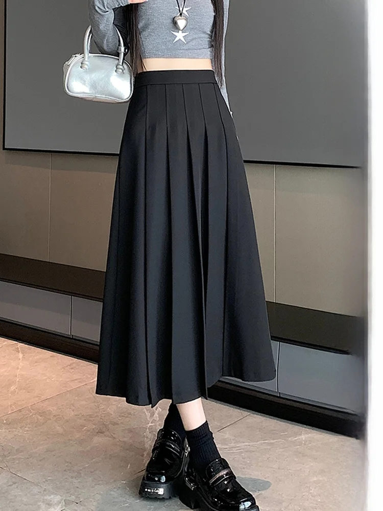 

High Waist Bla Pleated Long Skirt Women's Faionable Midi Suit Sle Skirts Autumn Winter plus Size Anti-Aging