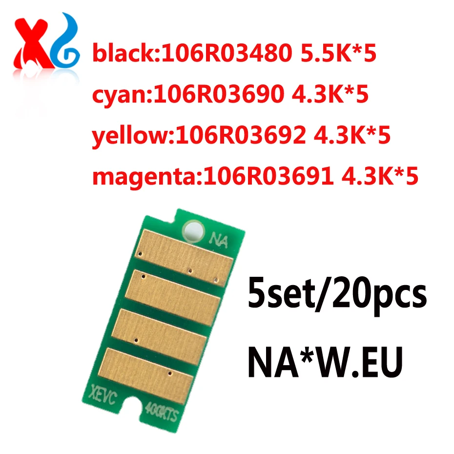 5 مجموعة/20 قطعة رقاقة الحبر لزيروكس فيزر 6510 وورك سنتر 6515n تستخدم ل NA WEU أسود 5.5k اللون 4.3k 106R03690 106R03691 106R03480