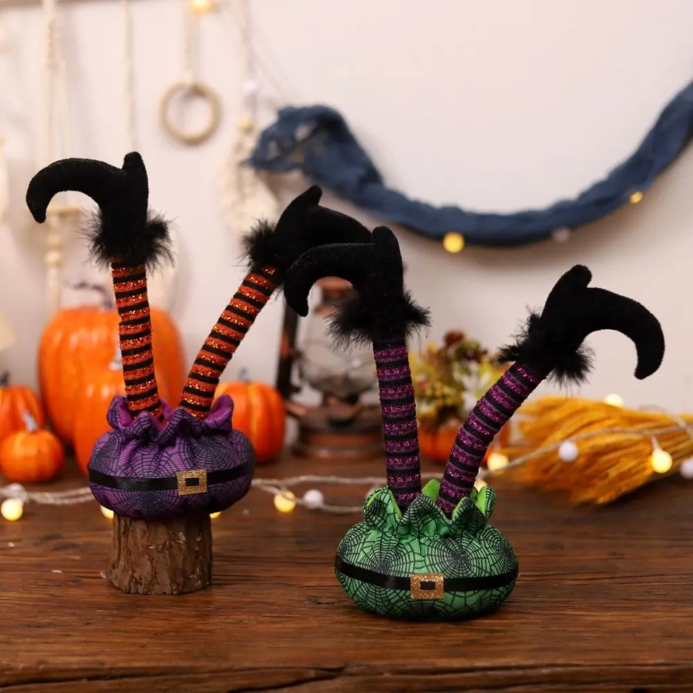 

Decorative Halloween Witch Legs Ornaments Cotton Cloth Upside Down Witch Flying Feet Soft Purple/Green