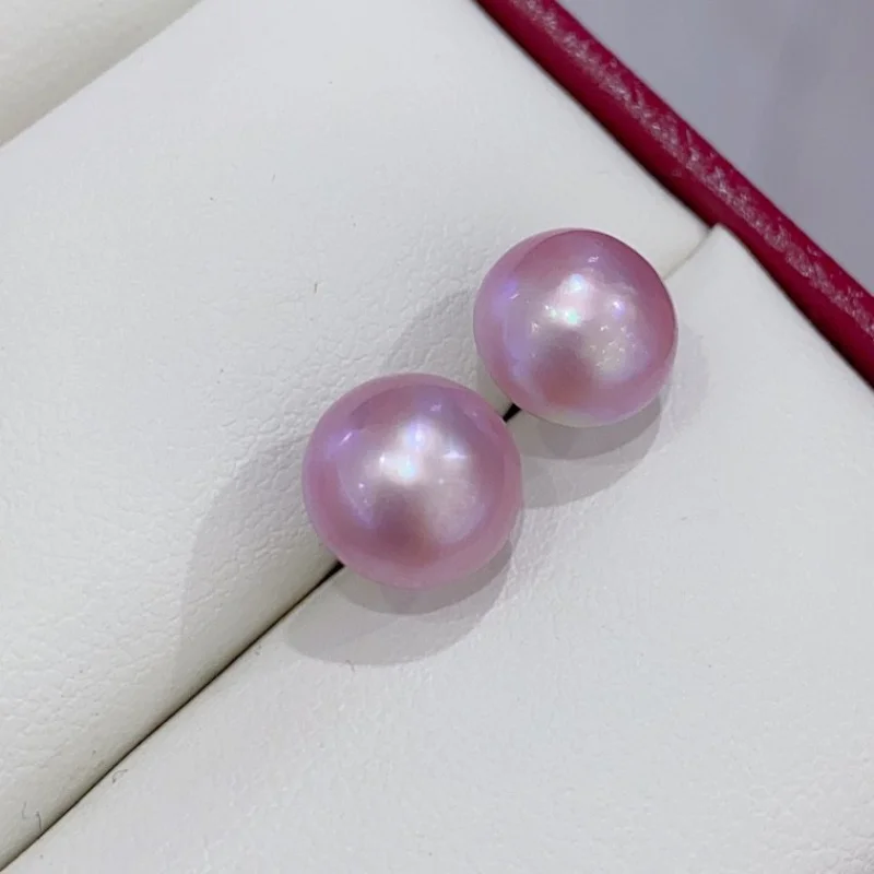 

SGARIT 9-10mm Pink Toned Seawater Mabe Pearl Stud Earrings Natural Pearl For Women 925 Silver Basic Simple Commuting