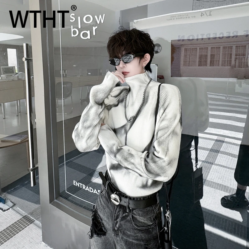 

WTHT модный осенний мужской свитер с граффити на молнии, модный уличный свитер с воротником-стойкой и длинными рукавами, мужской пуловер 2A1879