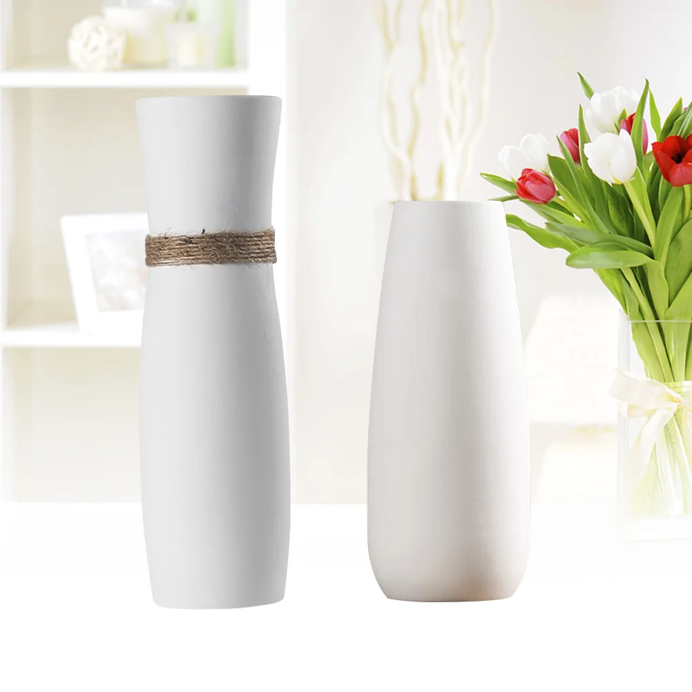 

2Pcs Ceramic Vase White Simple Creative Decoration for Coffee Tables Living Room Flower Decor Cylinder Vase Flower Decor