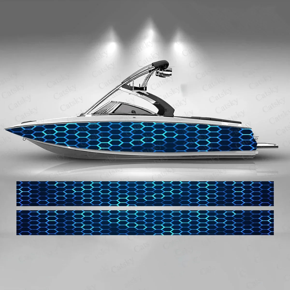 Autocollant de bateau en vinyle, hexagone abstrait, lignes mystérieuses bleu-noir, ponton de bateau, décoration de pêche, ponton de bateaux