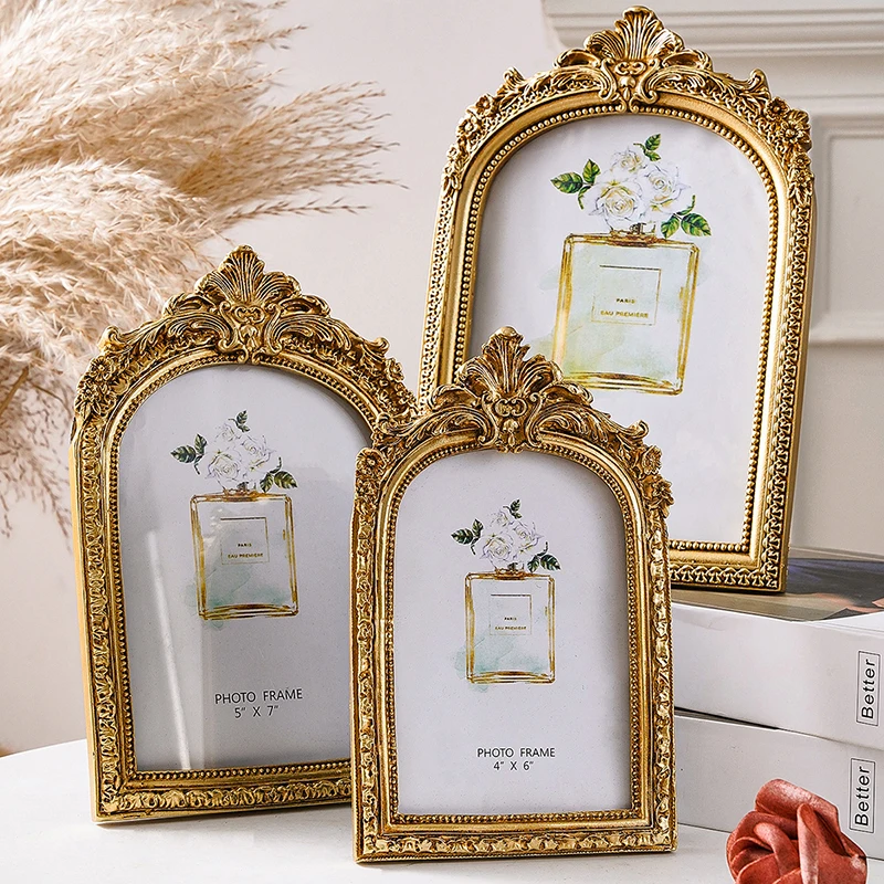 6/7 Inch Photo Frames For Home Decor Resin Vintage Photo Frame Living Room Decoration Desktop Party Gold Picture Frame Wedding