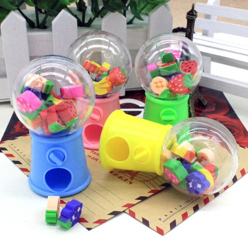 12pcs Gashapon Machine Design Erasers Cute Mini Rubber Erasers Kawaii Stationery Kid Toys Gift Correction Tool Office Supplies