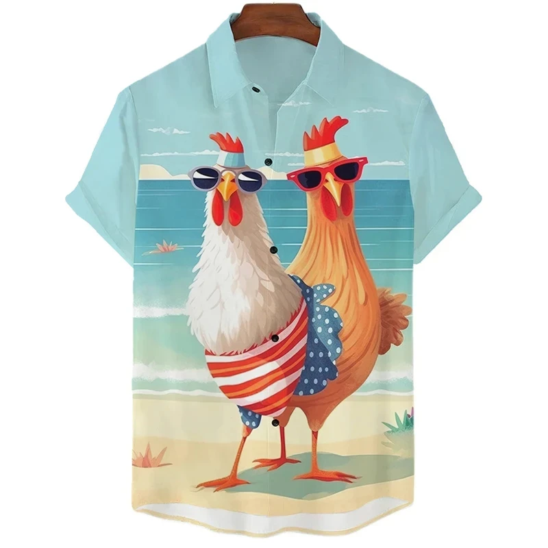 Men\'s Shirt Beach Rooster 3D Print Men\'s Clothing Oversized Summer Casual Hawaii Beach Hawaiian Harajuku Fashion Holiday Shirt