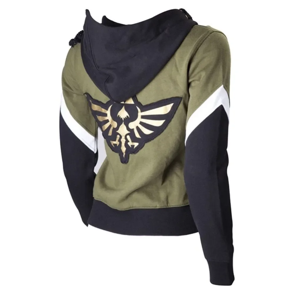 Disfraz de The Legend of Zeldaa Link para mujer, chaqueta con capucha y cremallera superior, princesa Crepúsculo, la aventura de Link Crest of Hyrule